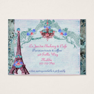 Eiffel Tower  pink and blue roses business card
