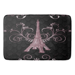 Eiffel Tower Pink Floral Swirls Bath Mat