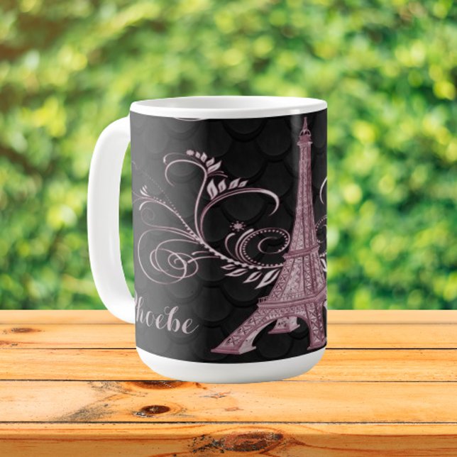 Eiffel Tower Pink Floral Swirls Coffee Mug (Pink Eiffel Tower Floral Swirls Coffee Mug)