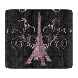 Eiffel Tower Pink Floral Swirls Cutting Board