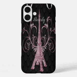 Eiffel Tower Pink Floral Swirls iPhone Case
