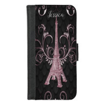 Eiffel Tower Pink Floral Swirls iPhone Wallet