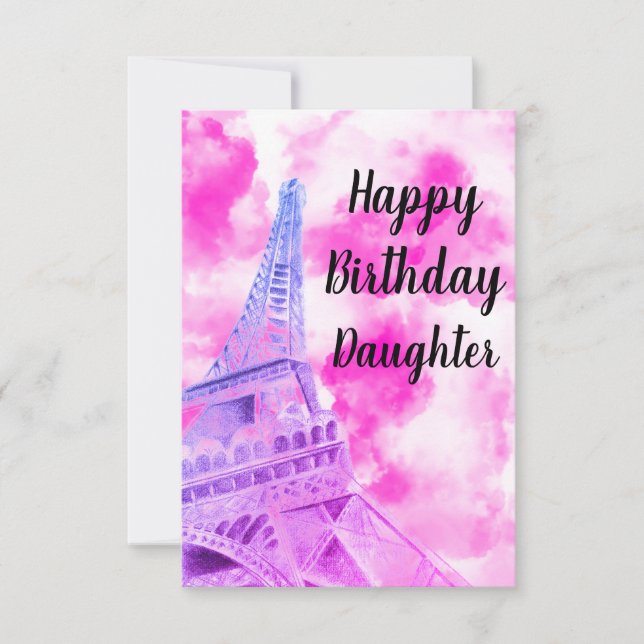 Eiffel Tower Pink Happy Birthday Post Card (Front)