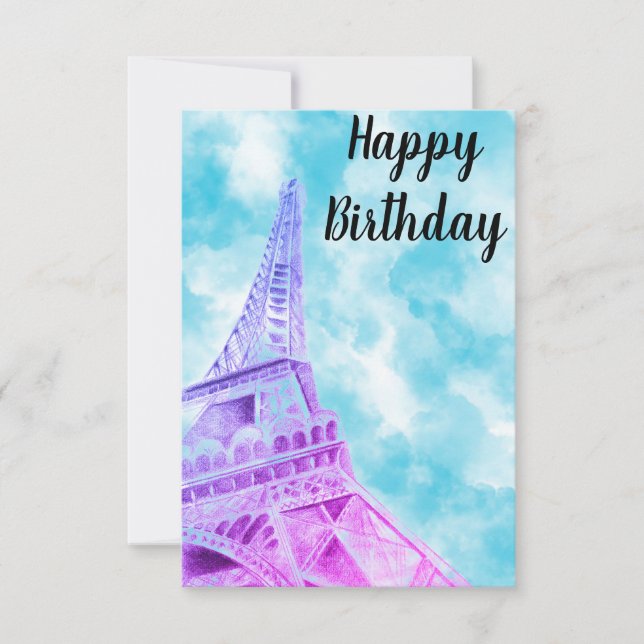 Eiffel Tower Pink Happy Birthday Post Card (Front)