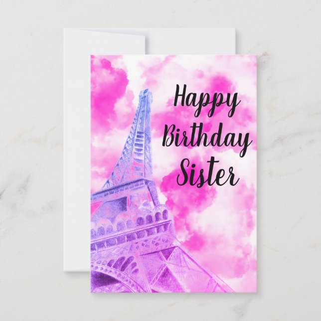 Eiffel Tower Pink Happy Birthday Post Card (Front)