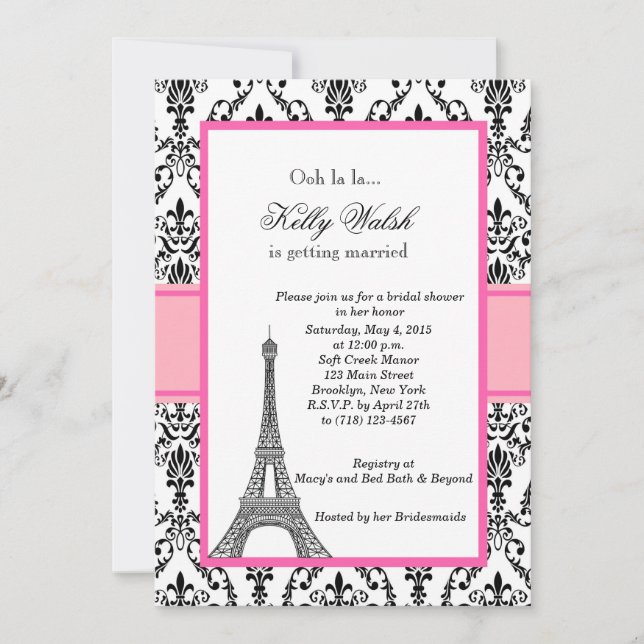 Eiffel Tower Pink Paris Bridal Shower Invitation (Front)