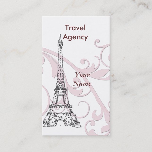 Eiffel Tower & Pink Scroll Business Card (Front)
