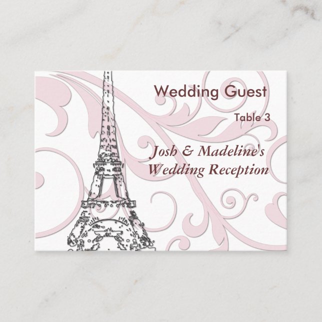 Eiffel Tower & Pink Scroll Reception Table cards (Front)