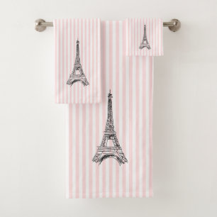 Eiffel Tower Pink Stripe Bath Towel Set