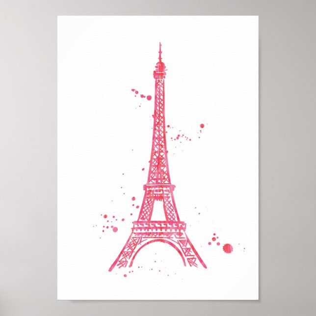 Eiffel Tower pink watercolor print poster (Front)
