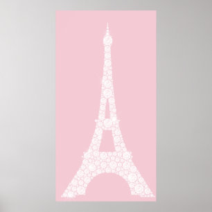Eiffel Tower Pink White Swarovski Crystals Paris Poster