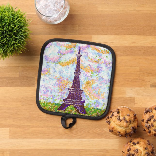 Eiffel Tower Pointillism Landscape Pot Holder (Top Down)