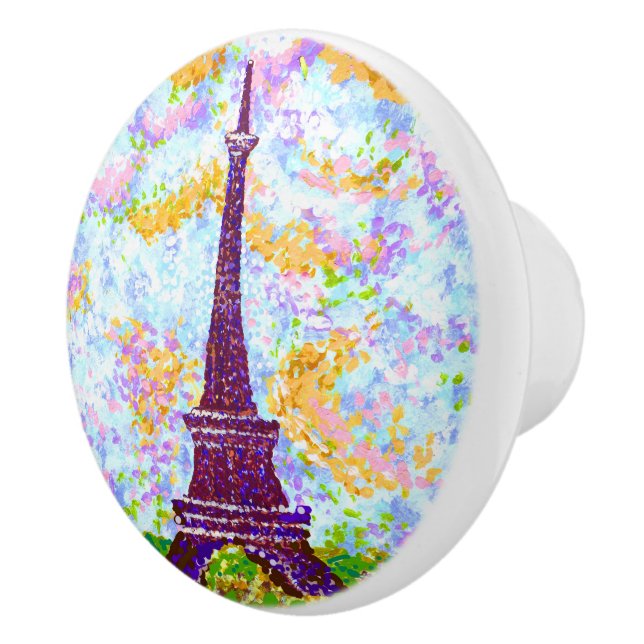 Eiffel Tower Pointillism Spring Landscape Ceramic Knob (Right)