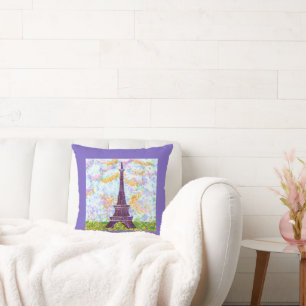 Eiffel Tower Pointillism Spring Landscape Cushion