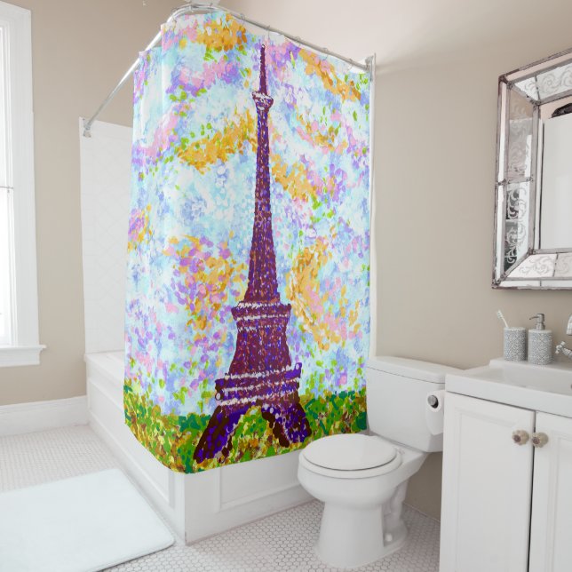 Eiffel Tower Pointillism Spring Landscape Shower Curtain (In Situ)