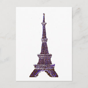 Eiffel Tower Pointillism white postcard