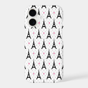 Eiffel Tower Polka Dots & Hearts Pattern