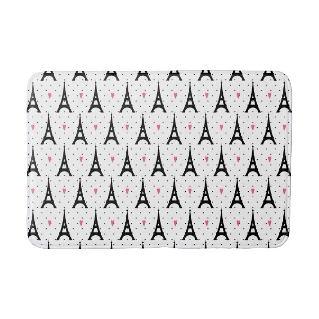 Eiffel Tower Polka Dots & Hearts Pattern Bath Mat (Front)