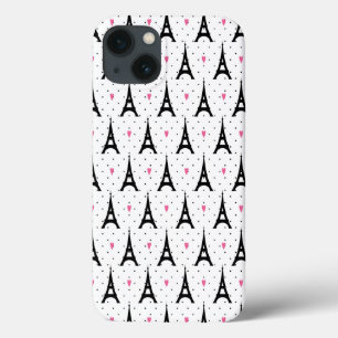 Eiffel Tower Polka Dots & Hearts Pattern iPhone 13 Case