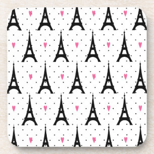 Eiffel Tower Polka Dots & Hearts Pattern Coaster