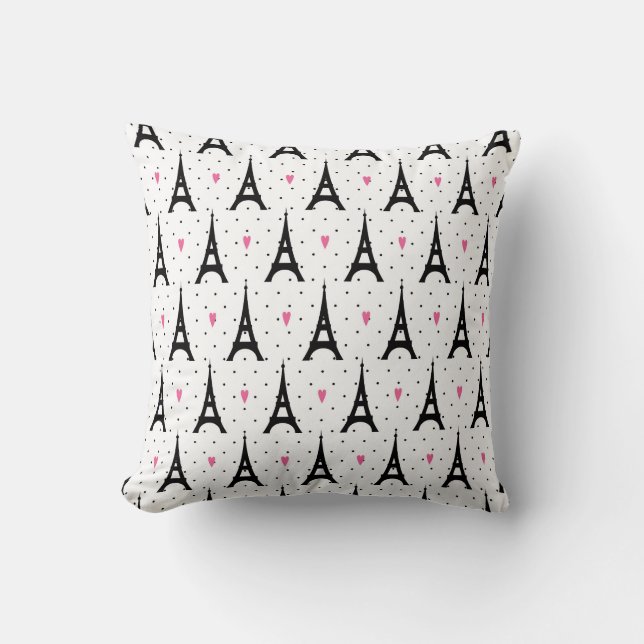 Eiffel Tower Polka Dots & Hearts Pattern Cushion (Front)