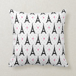 Eiffel Tower Polka Dots & Hearts Pattern Cushion