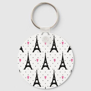 Eiffel Tower Polka Dots & Hearts Pattern Key Ring