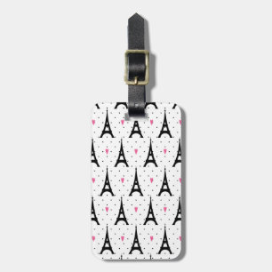 Eiffel Tower Polka Dots & Hearts Pattern Luggage Tag