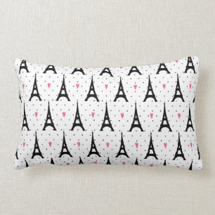Eiffel Tower Polka Dots & Hearts Pattern Lumbar Cushion