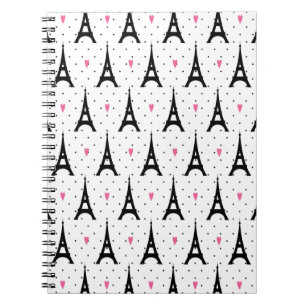 Eiffel Tower Polka Dots & Hearts Pattern Notebook