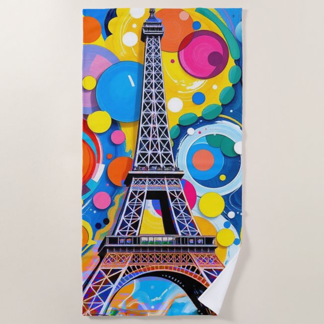 Eiffel Tower Pop Art Beach Towel (Front)