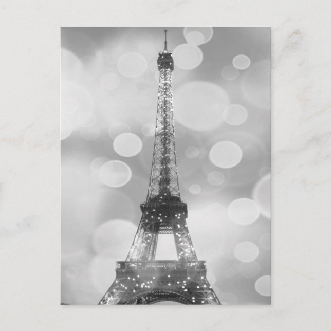 Eiffel Tower Post Card, Black & White, Vertical Postcard (Front)