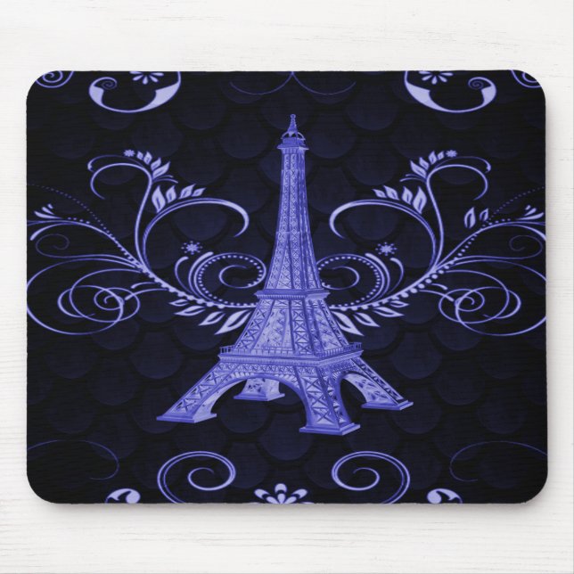 Eiffel Tower Purple Floral Swirl Mouse Pad (Front)
