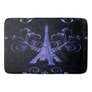 Eiffel Tower Purple Floral Swirls Bath Mat