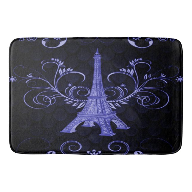 Eiffel Tower Purple Floral Swirls Bath Mat (Front)