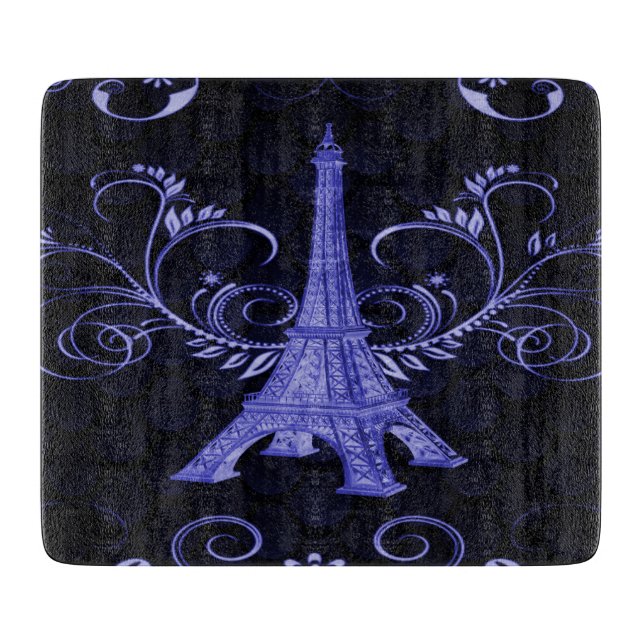 Eiffel Tower Purple Floral Swirls Cutting Board (Front)