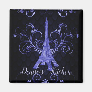 Eiffel Tower Purple Floral Swirls Magnet