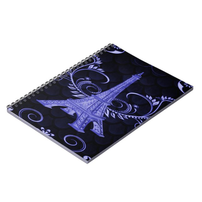 Eiffel Tower Purple Floral Swirls Notebook (Left Side)