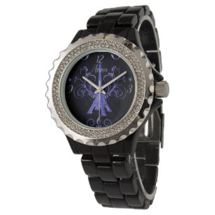 Eiffel Tower Purple Floral Swirls Watch