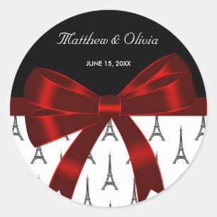 Eiffel Tower Red Bow Wedding Favour Stickers