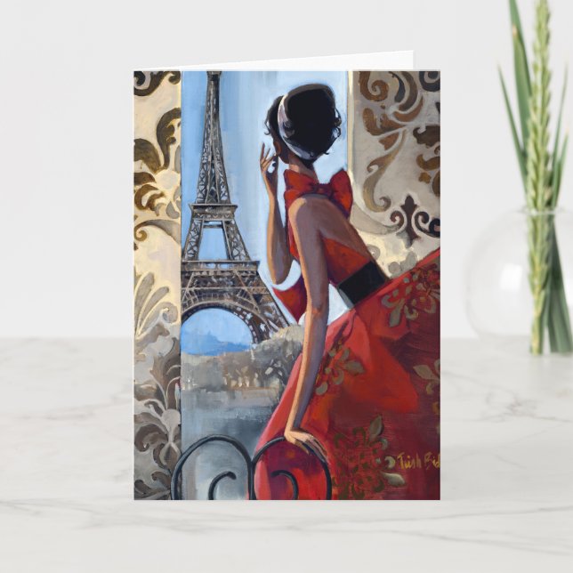 Eiffel Tower, Red Dress, Let's Go Card (Front)