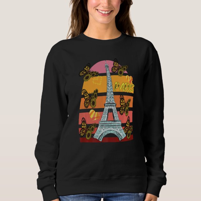 Eiffel Tower Retro Butterfly Paris Hearts France L Sweatshirt (Front)