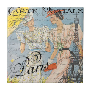 Eiffel Tower Romance,Vintage Parisian Dreams Ceramic Tile