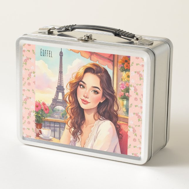 Eiffel Tower, Romantic Vacation Metal Lunchbox (Front)