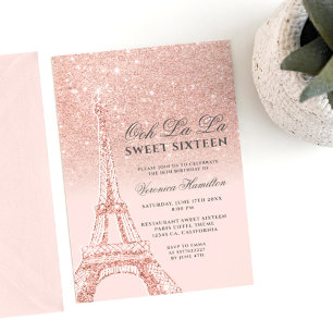 Eiffel tower rose gold glitter pink Sweet 16 Invitation