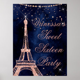 Eiffel Tower rose gold sweet 16 welcome sign