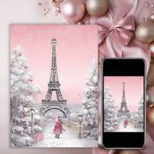 Eiffel Tower, Santa, Paris Chic Pink Christmas