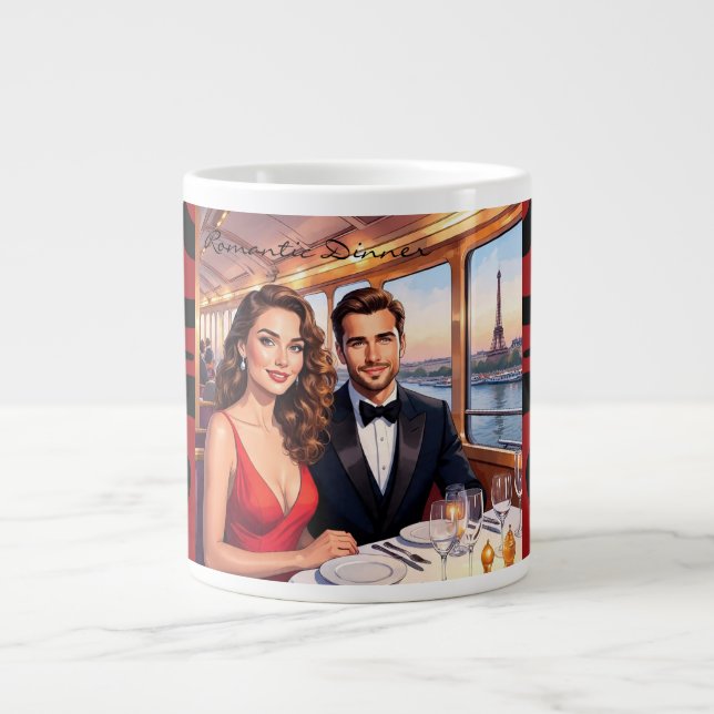 Eiffel Tower, Seine River, Where Love Begins Large Coffee Mug (Front)