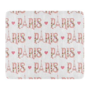 Eiffel Tower Silhouette Paris Flowers French Heart Cutting Board