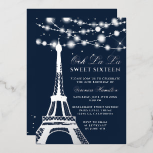 Eiffel tower silver glitter lights blue Sweet 16 